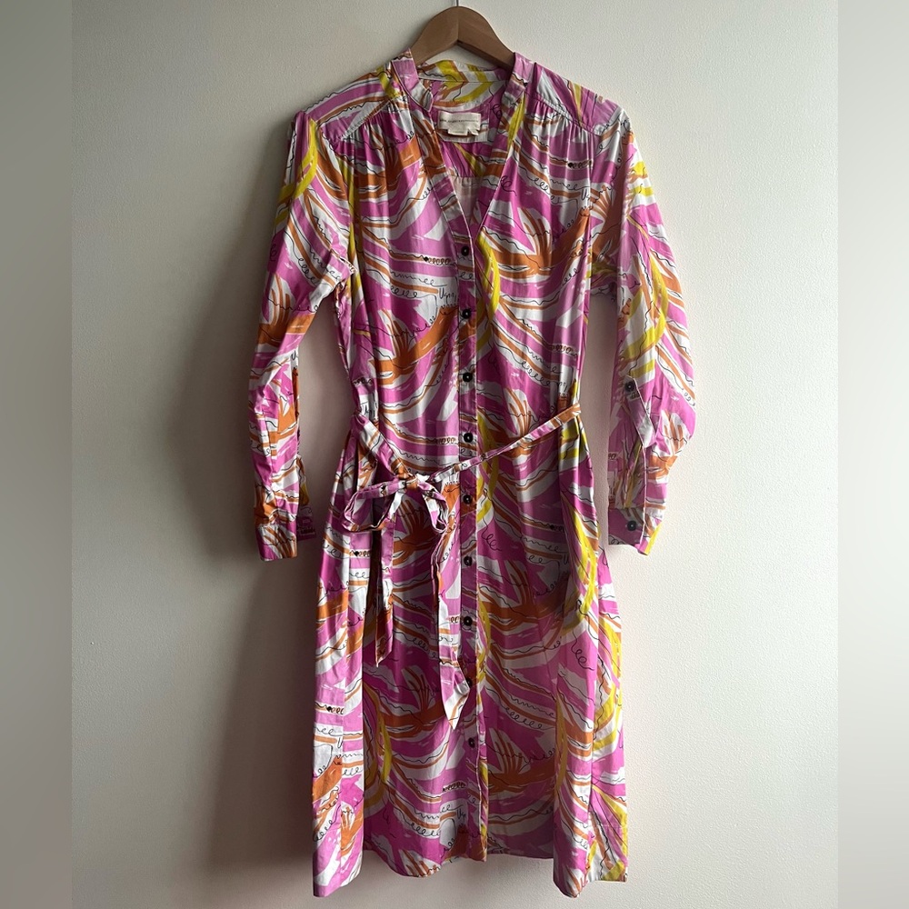 Anthropologie Pink & Orange Long Sleeve Printed Dress - Picture 2 of 14